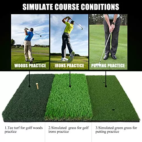 25 x 25 Golf Hitting Mat - 3-in-1 Foldable Turf Grass Mat with Balls & Tees