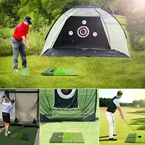 25 x 25 Golf Hitting Mat - 3-in-1 Foldable Turf Grass Mat with Balls & Tees