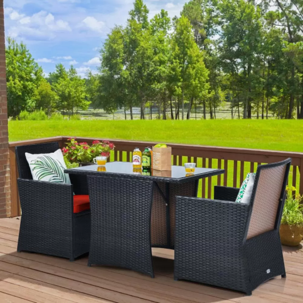 3 Pieces Patio Rattan Furniture Set with Cushion and Sofa Armrest-Turquoise