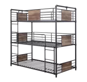 43 X 79 X 79 Sandy Black Dark Bronze Handbrushed Metal Wood Triple Bunk Bed  Twin