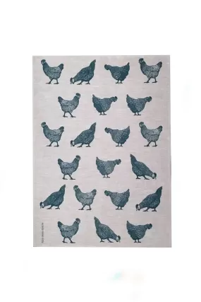 AQUA DOOR DESIGNS CHOOKS TEA TOWEL NAVY