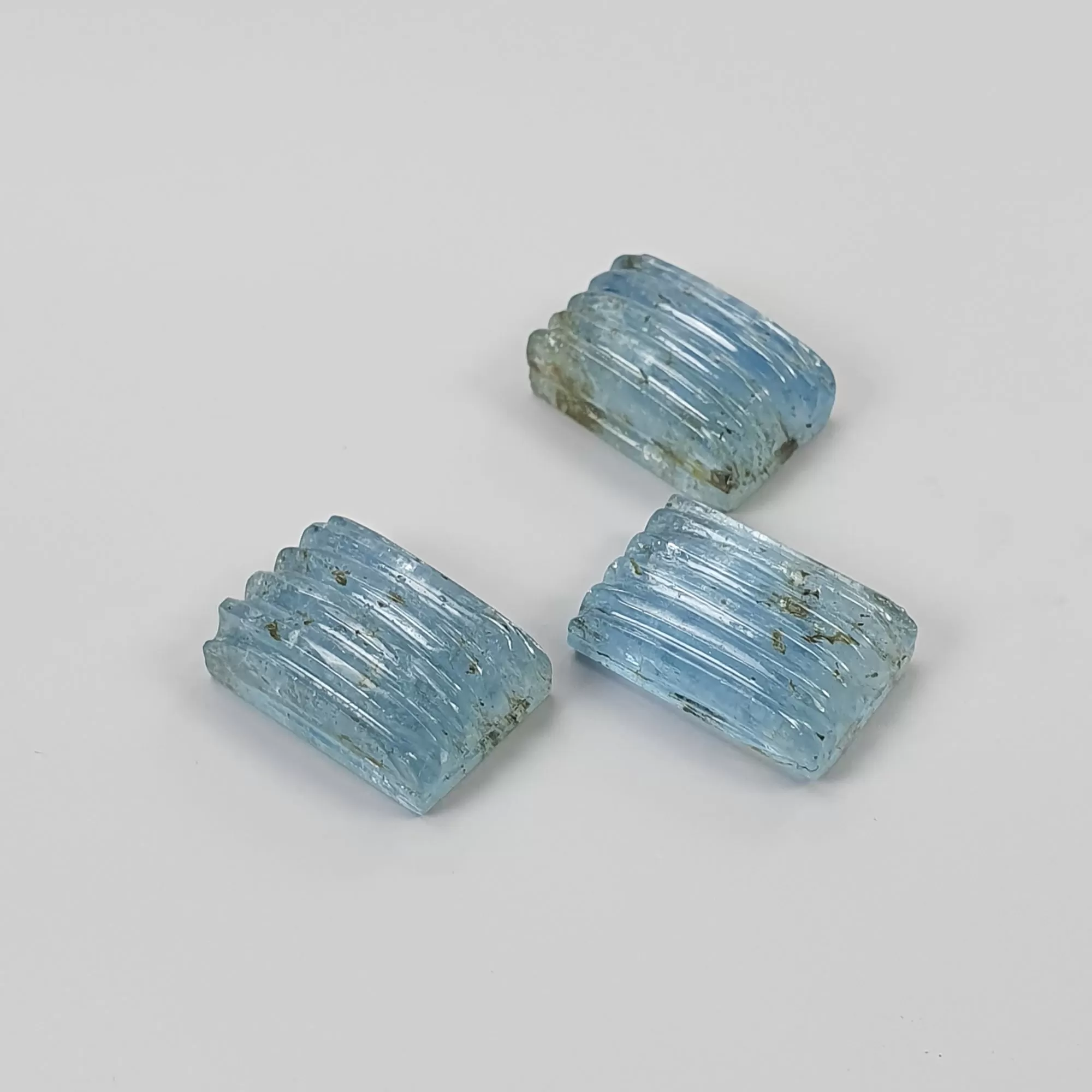 AQUAMARINE Gemstone Carving : 25.05cts Natural Untreated Blue Aquamarine Hand Carved Cushion Shape 14.4*9.5mm 3pcs