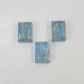 AQUAMARINE Gemstone Carving : 25.05cts Natural Untreated Blue Aquamarine Hand Carved Cushion Shape 14.4*9.5mm 3pcs