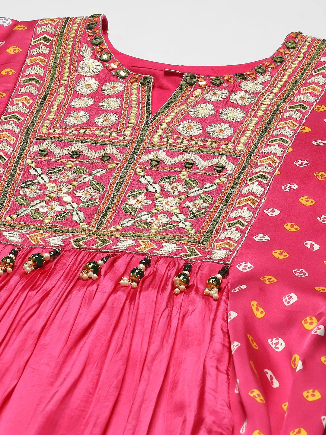 Bandhani Printed Crepe Kurta With Pants & Dupatta