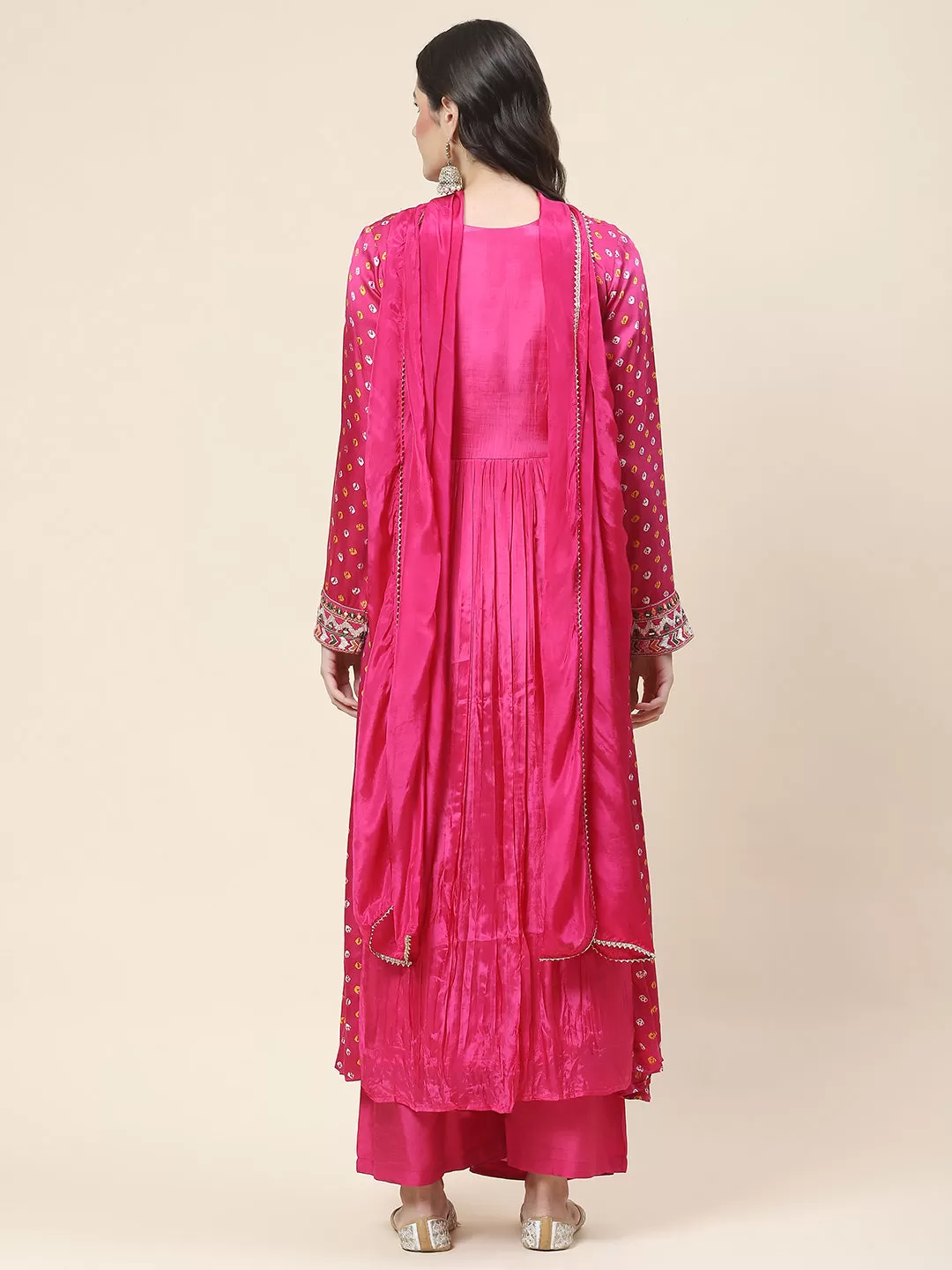 Bandhani Printed Crepe Kurta With Pants & Dupatta