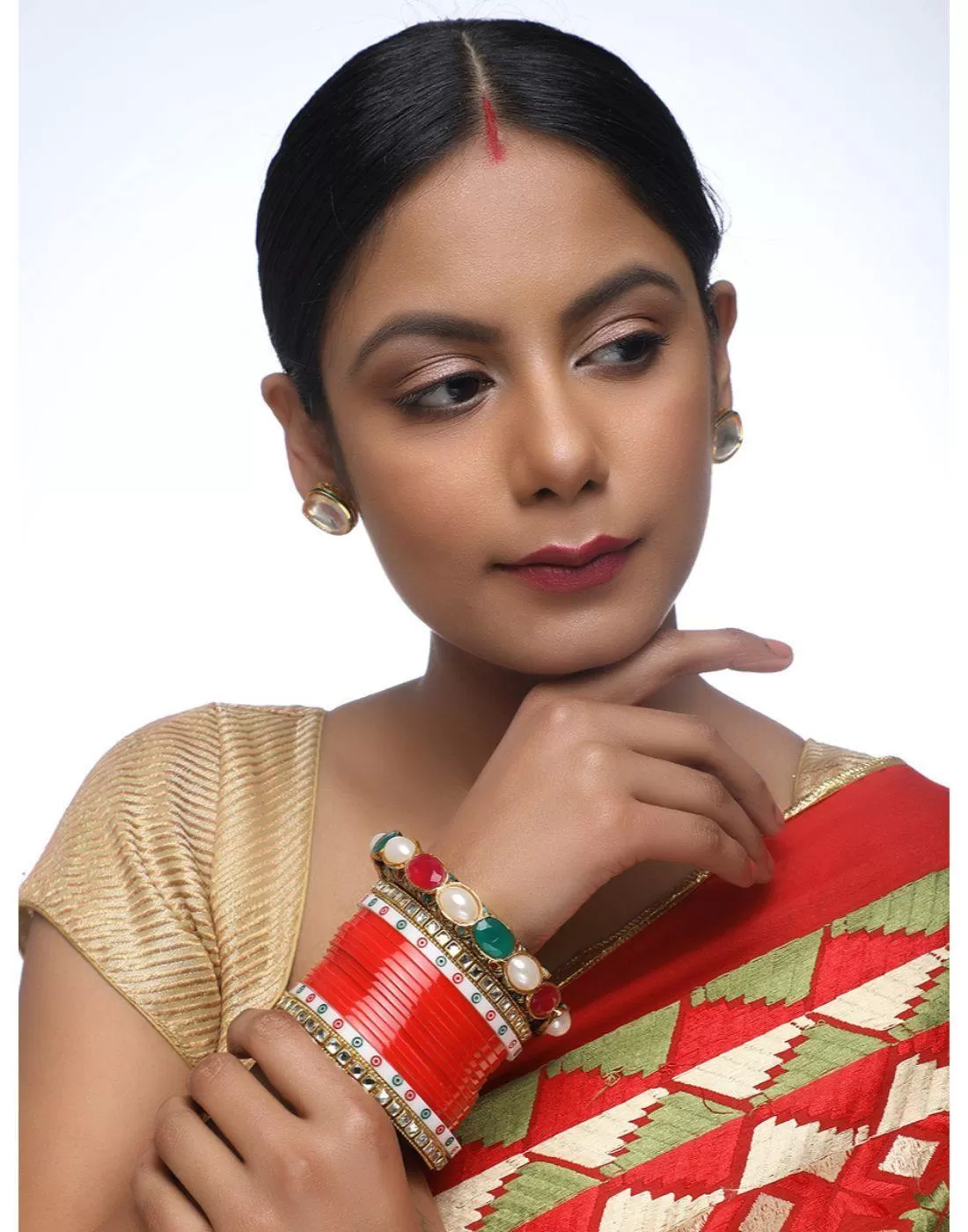 Beautiful Red Wedding Chura With Kundan Bangles