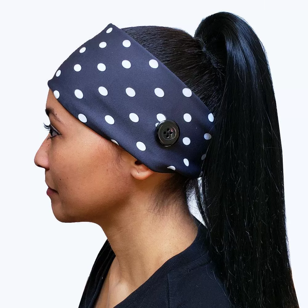 Black and White Polka Dot Button Headband