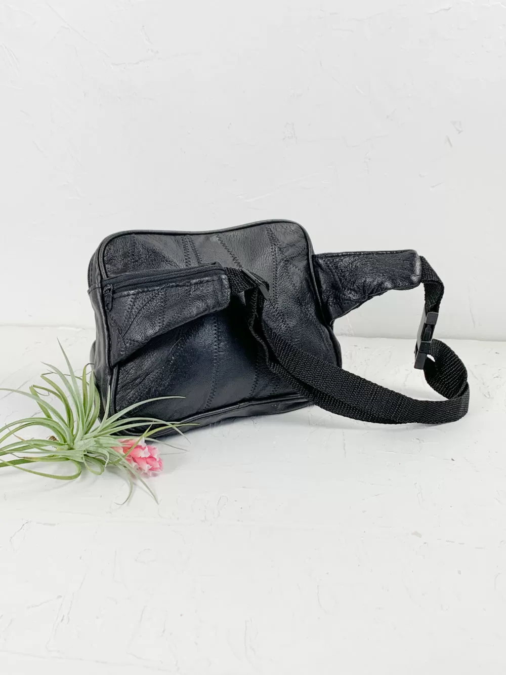 Black Patchwork Leather Fanny Pack