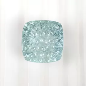 BLUE AQUAMARINE Gemstone Carving  : 18.10cts Natural Untreated Aqua Hand Carved Cushion Shape 16mm