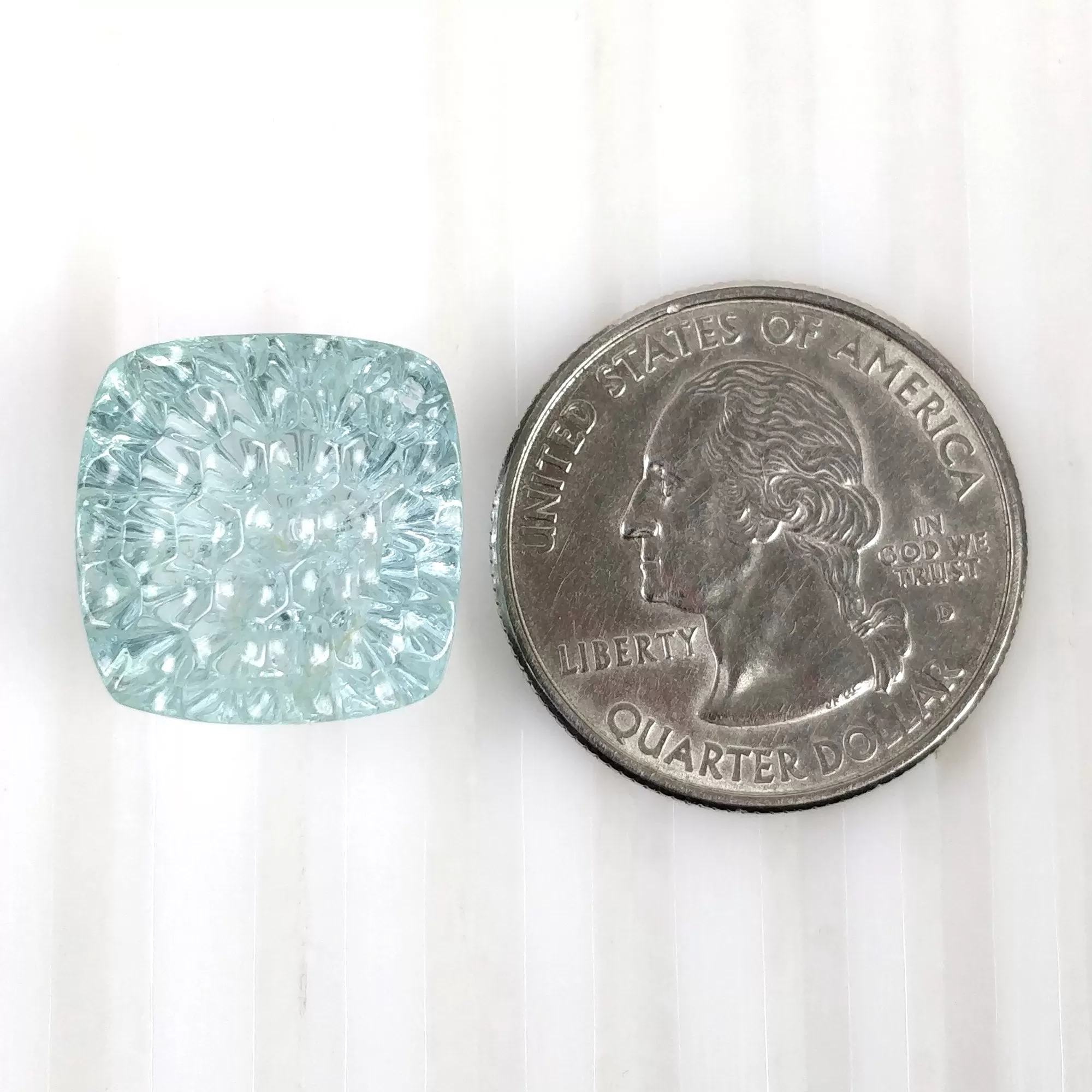 BLUE AQUAMARINE Gemstone Carving  : 18.10cts Natural Untreated Aqua Hand Carved Cushion Shape 16mm