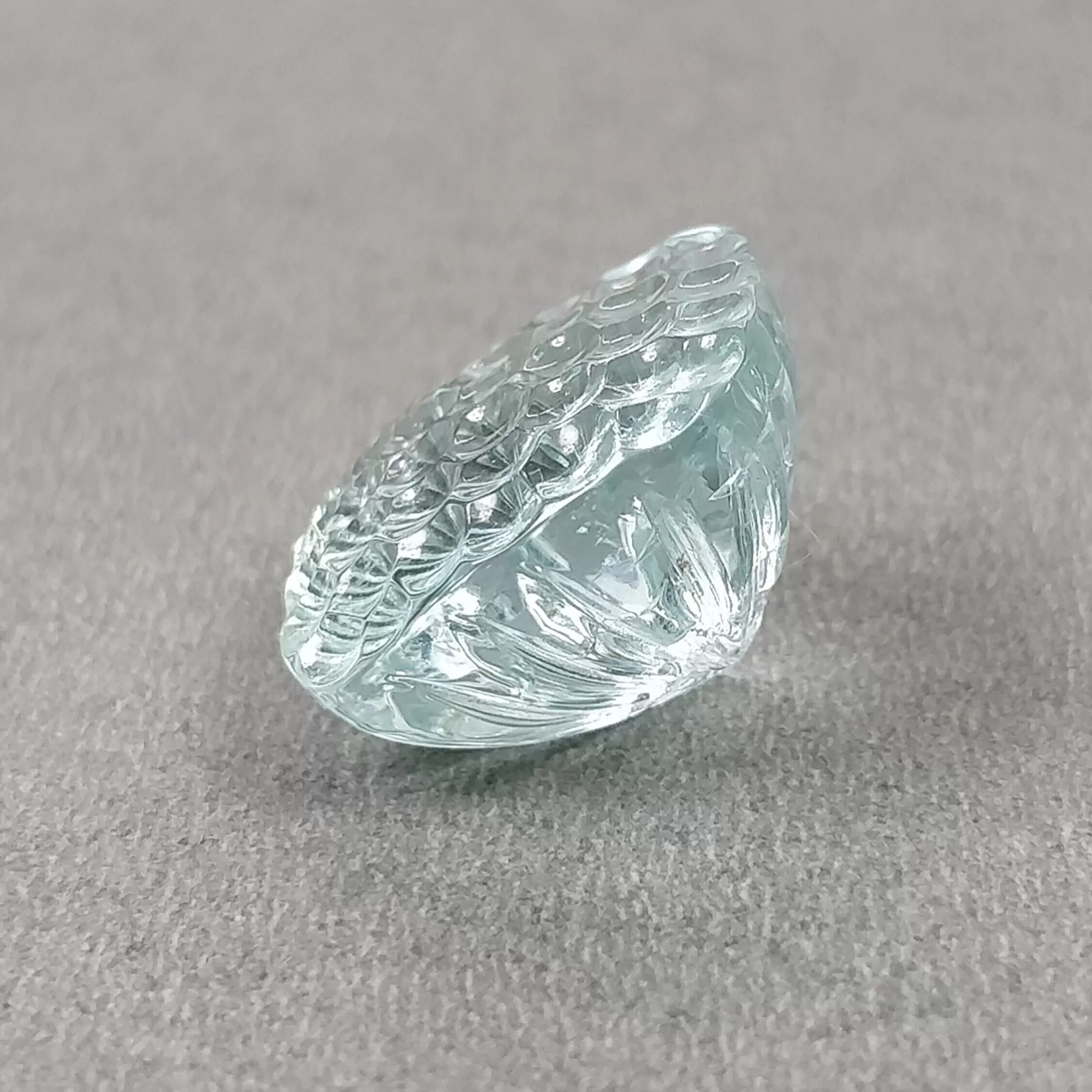 BLUE AQUAMARINE Gemstone Carving  : 18.10cts Natural Untreated Aqua Hand Carved Cushion Shape 16mm