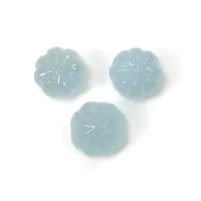 BLUE AQUAMARINE Gemstone Carving : 32.85cts Natural Untreated Milky Aqua Hand Carved Round 13mm - 14mm 3pcs