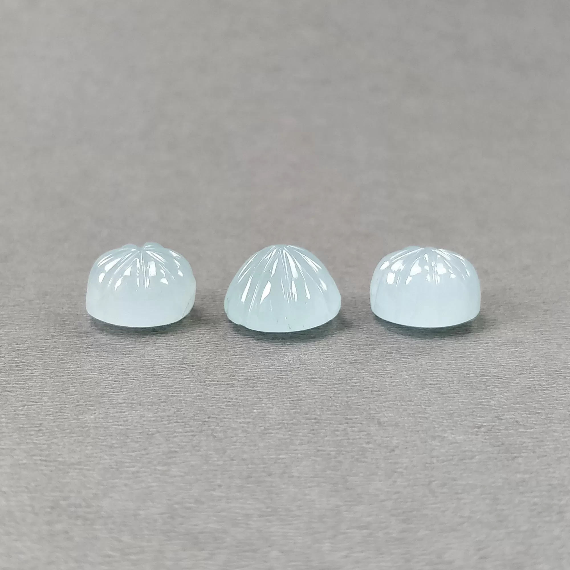 BLUE AQUAMARINE Gemstone Carving : 32.85cts Natural Untreated Milky Aqua Hand Carved Round 13mm - 14mm 3pcs