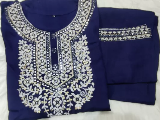 Blue Embroidery Salwar Suit Set of 3