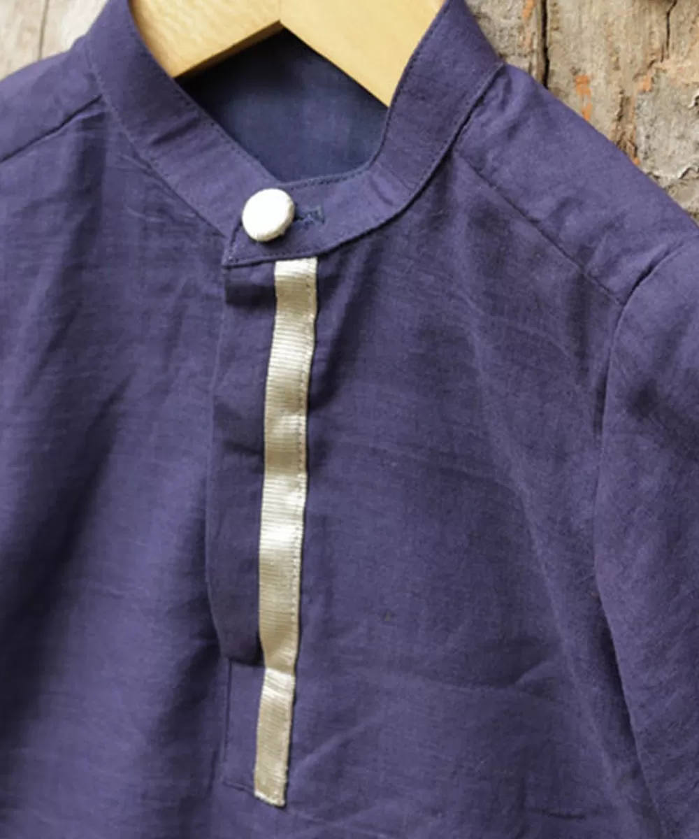 Blue handwoven cotton kasavu border kurta