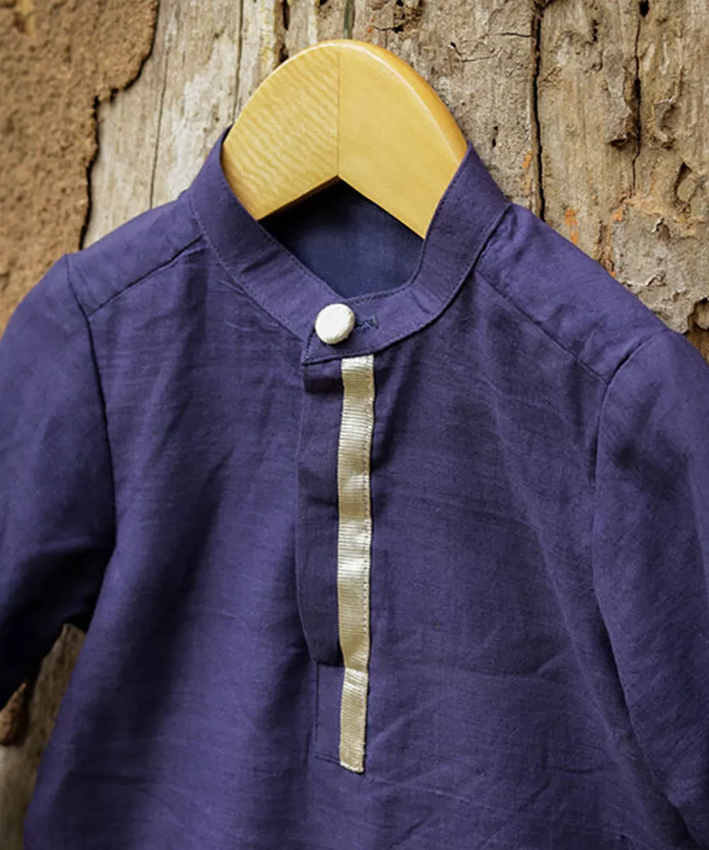 Blue handwoven cotton kasavu border kurta