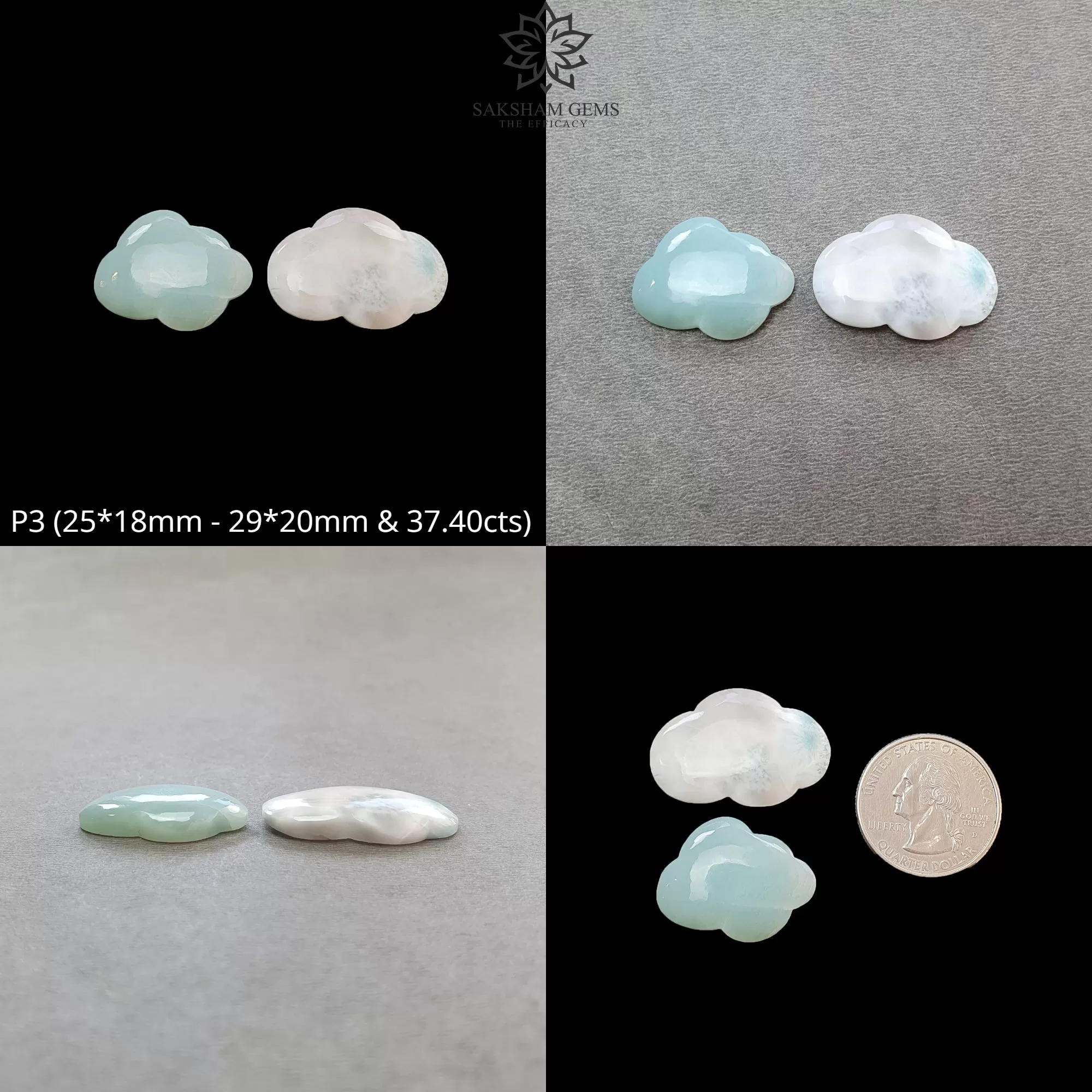 BLUE LARIMAR Gemstone Carving : Natural Untreated Unheated Larimar Bi-Color Hand Carved Cloud