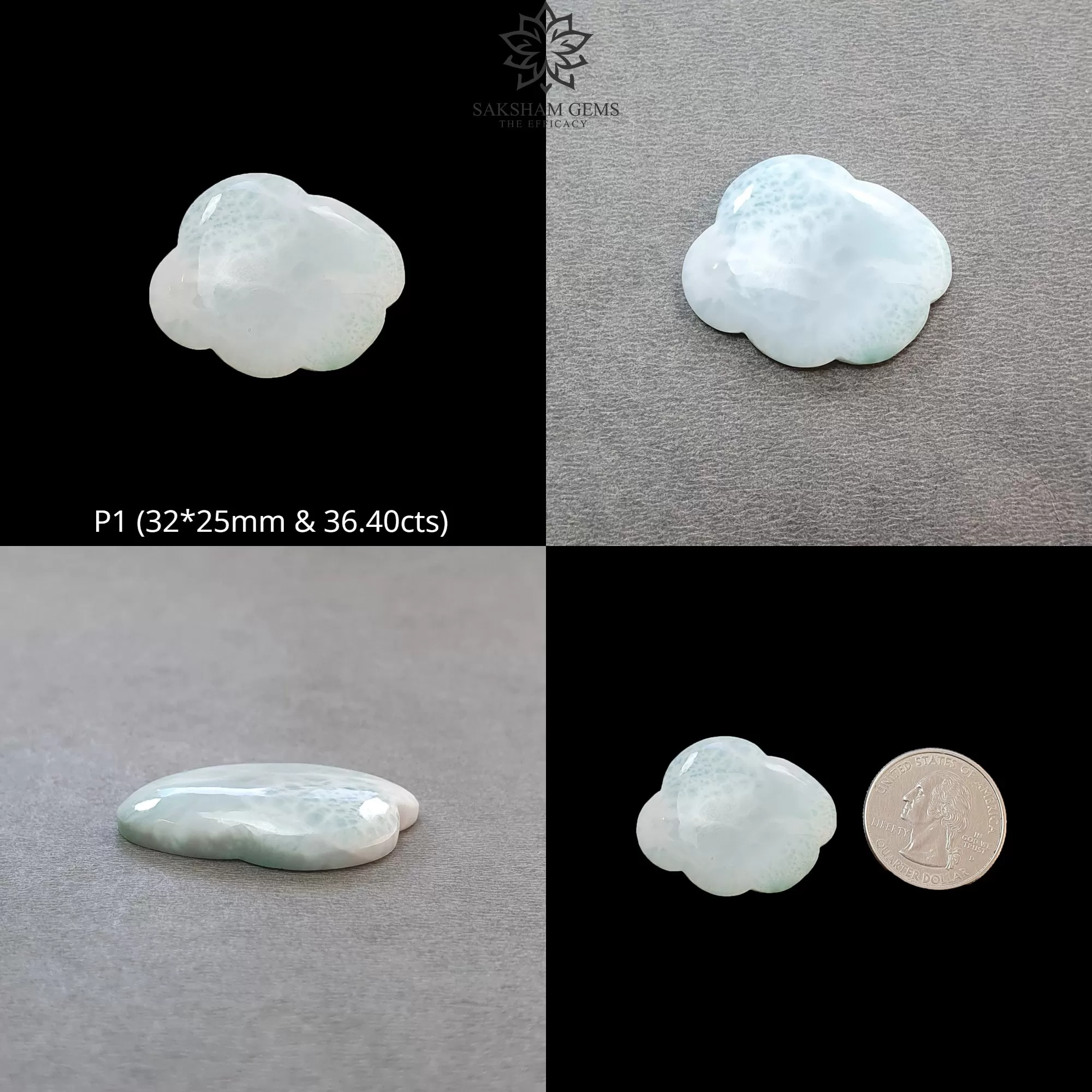 BLUE LARIMAR Gemstone Carving : Natural Untreated Unheated Larimar Bi-Color Hand Carved Cloud