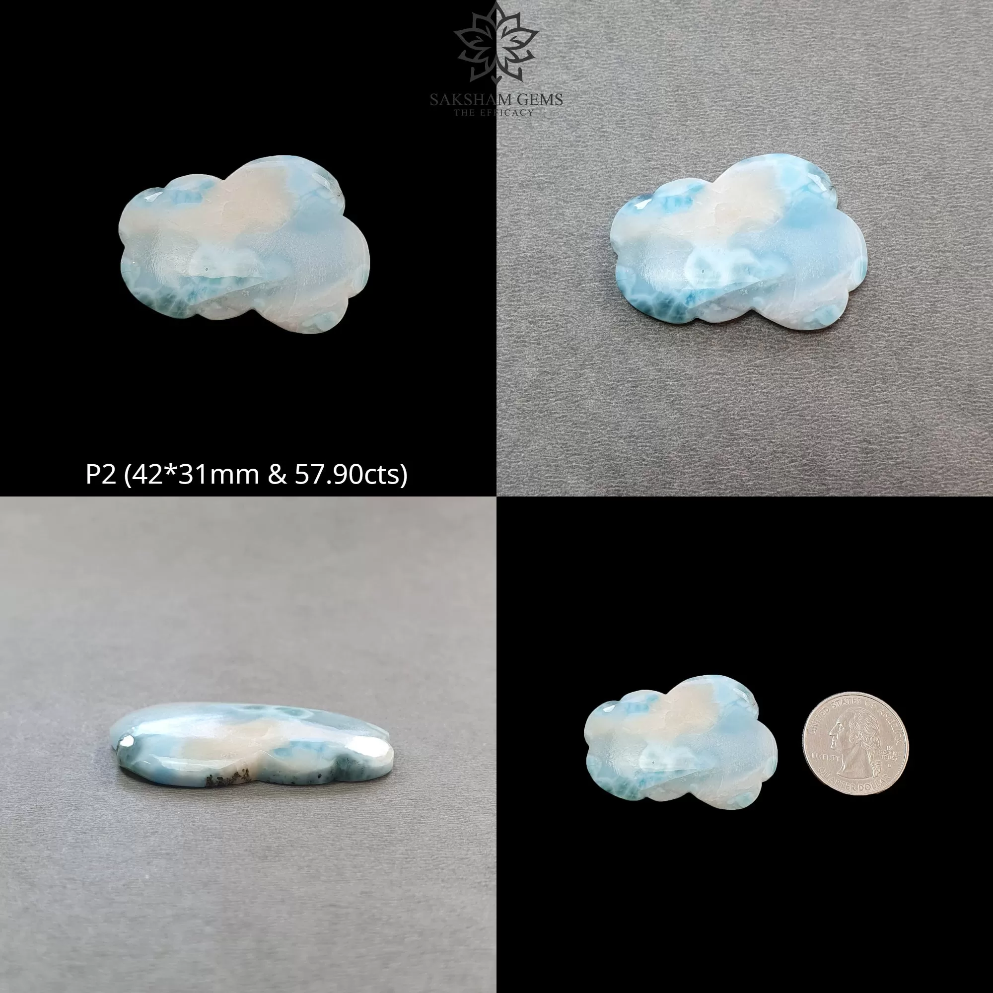 BLUE LARIMAR Gemstone Carving : Natural Untreated Unheated Larimar Bi-Color Hand Carved Cloud