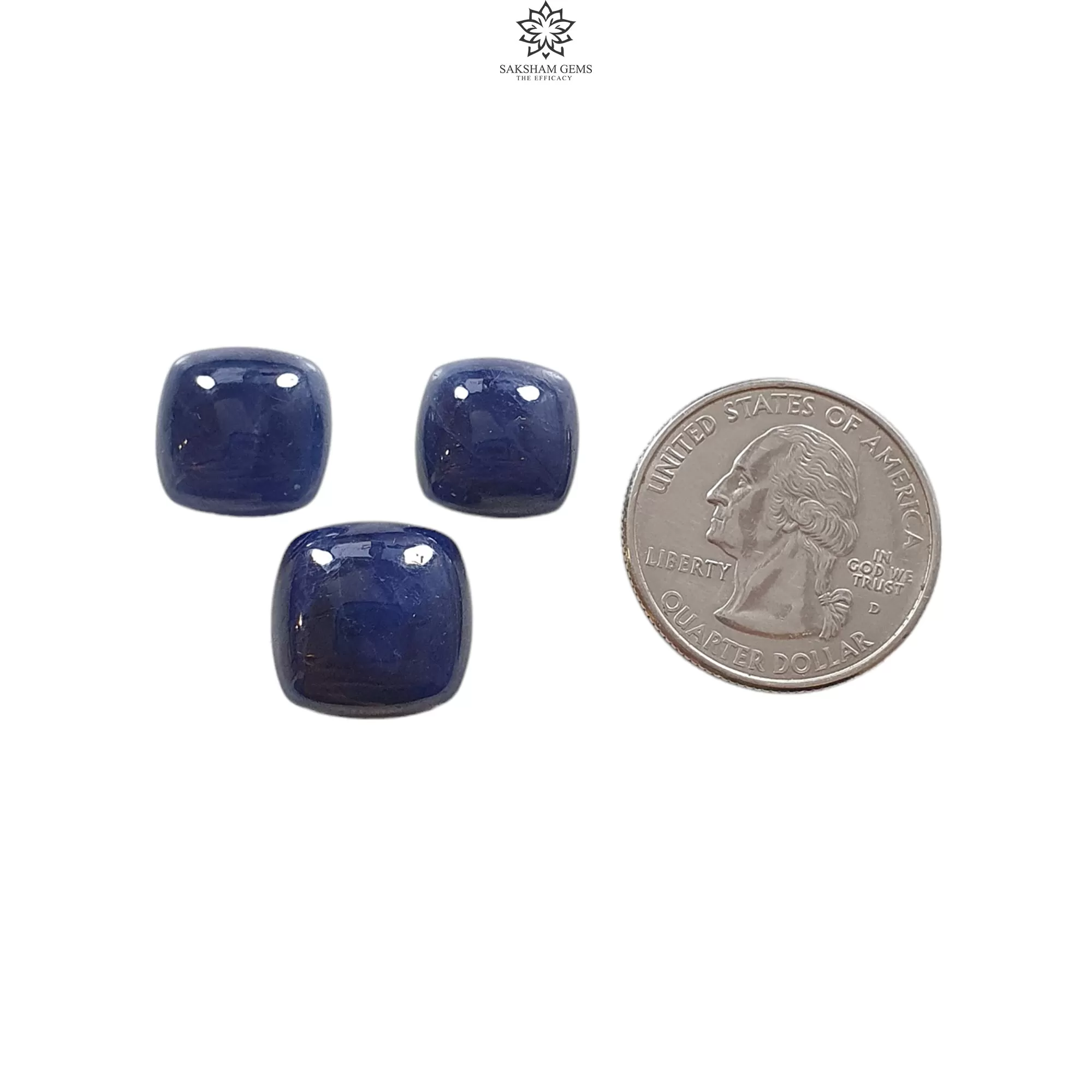 BLUE SAPPHIRE Gemstone Cabochon : 38.50cts Natural Untreated Unheated Sapphire Cushion Shape 12*14mm - 15*17mm 3pcs