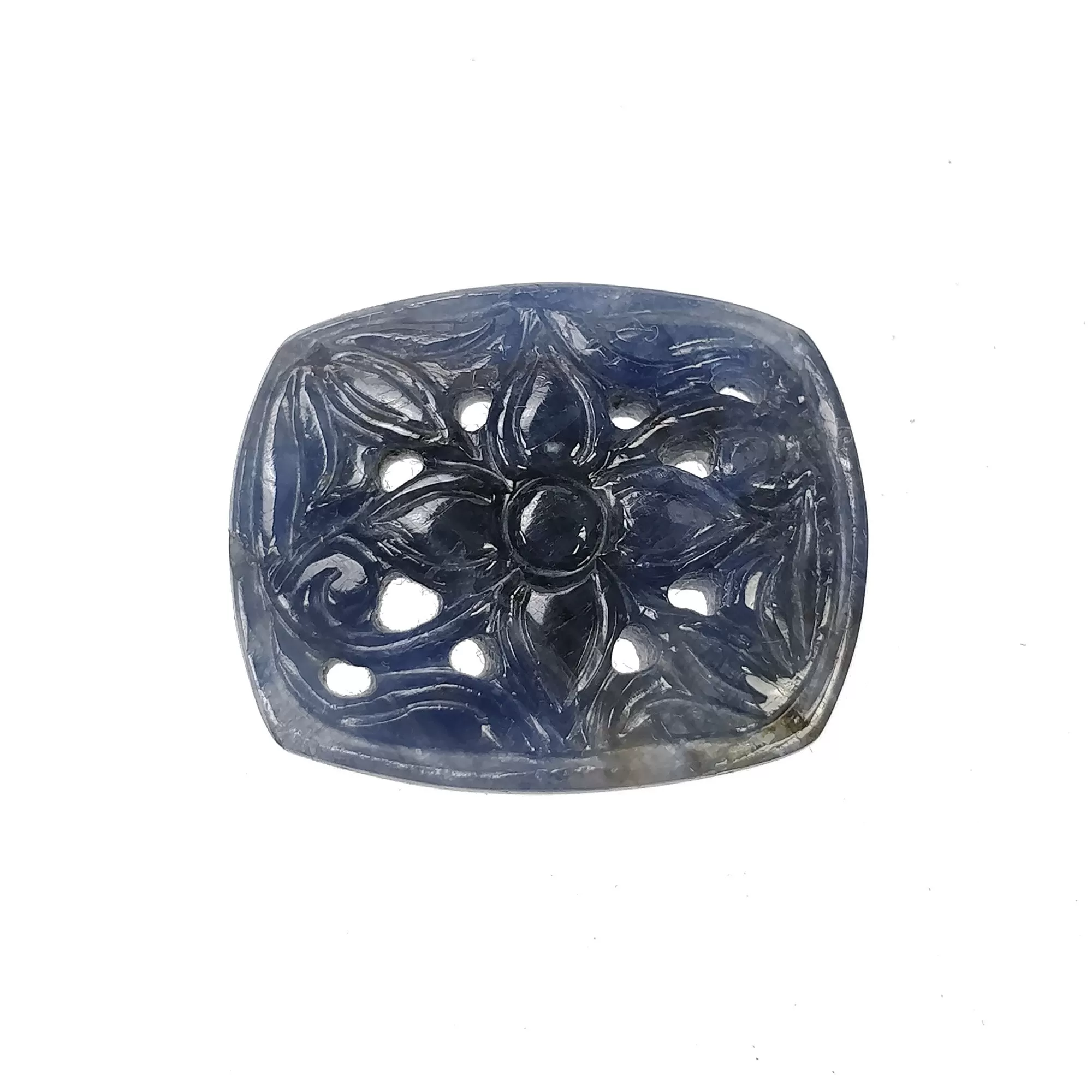 BLUE SAPPHIRE Gemstone Carving : 23.50cts Natural Untreated Unheated Sapphire Hand Carved Cushion Shape 24*19mm (With Video)