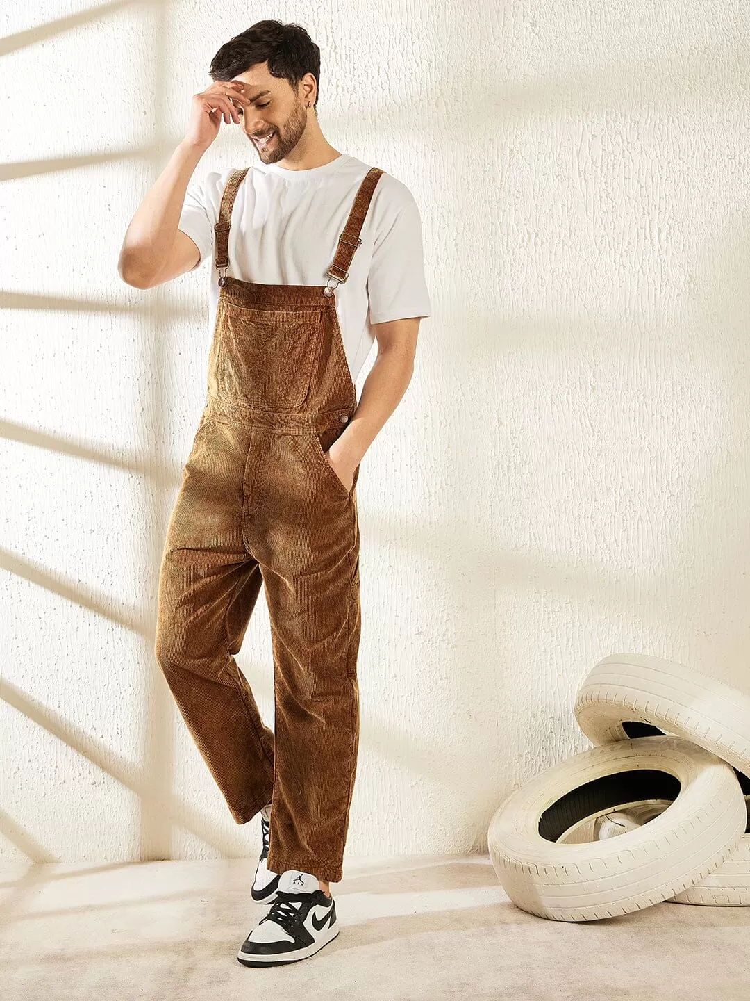 Camel Dyed Corduroy Baggy Dungaree