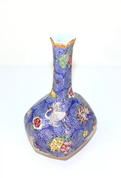 Chinese Hexagonal Vase with Flying Cranes