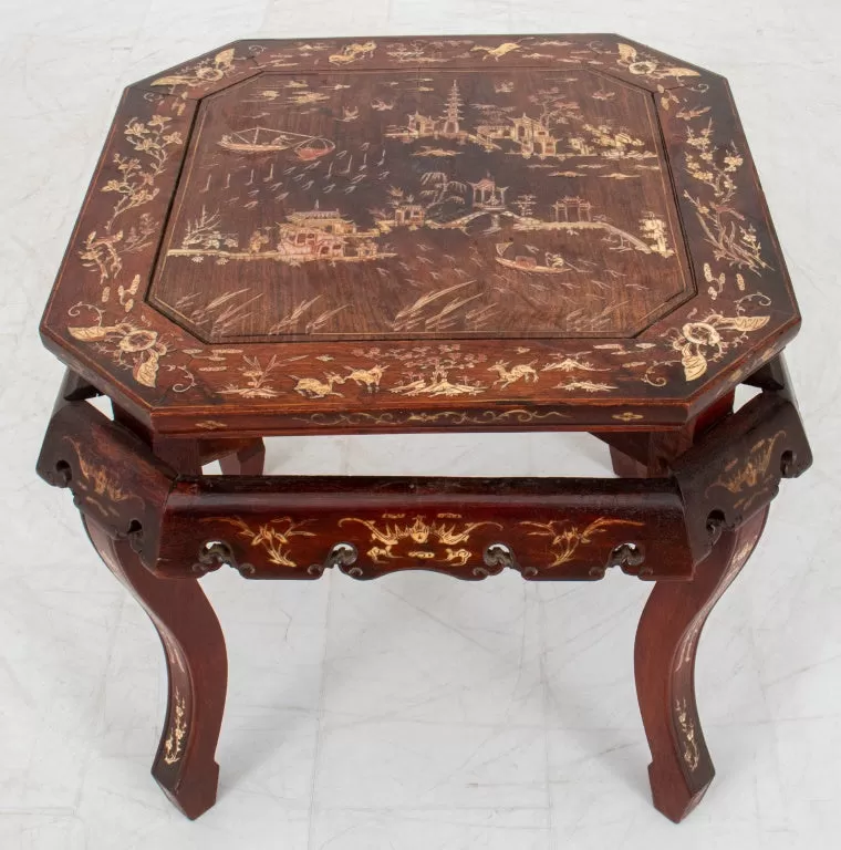 Chinese Inlaid Hardwood Side Table, 19th C