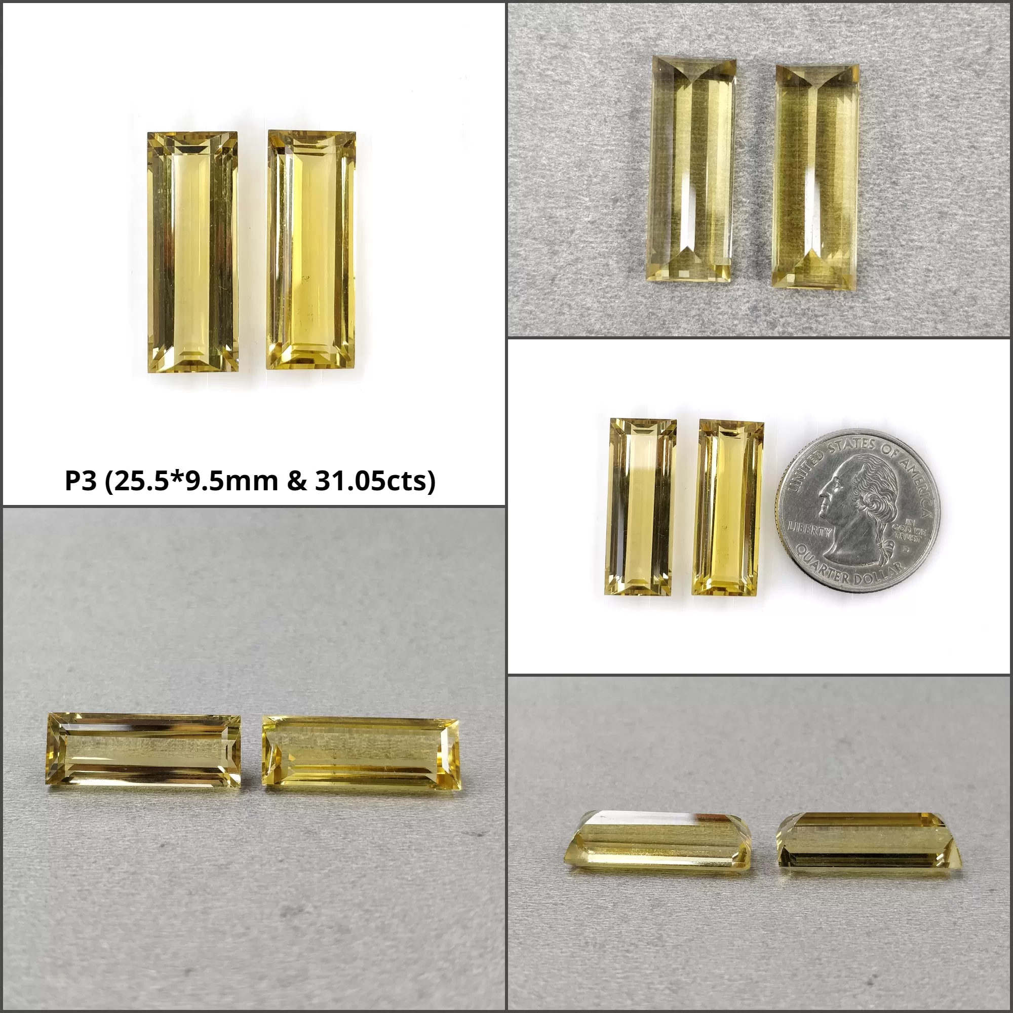 CITRINE Gemstone Normal Cut : Natural Untreated Unheated Yellow Citrine Baguette Shape Pair