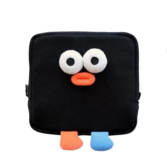 Cute Characters Square Pouches Purses Handbags Cosmetics Coin Charger Wallets Black Gray Beige