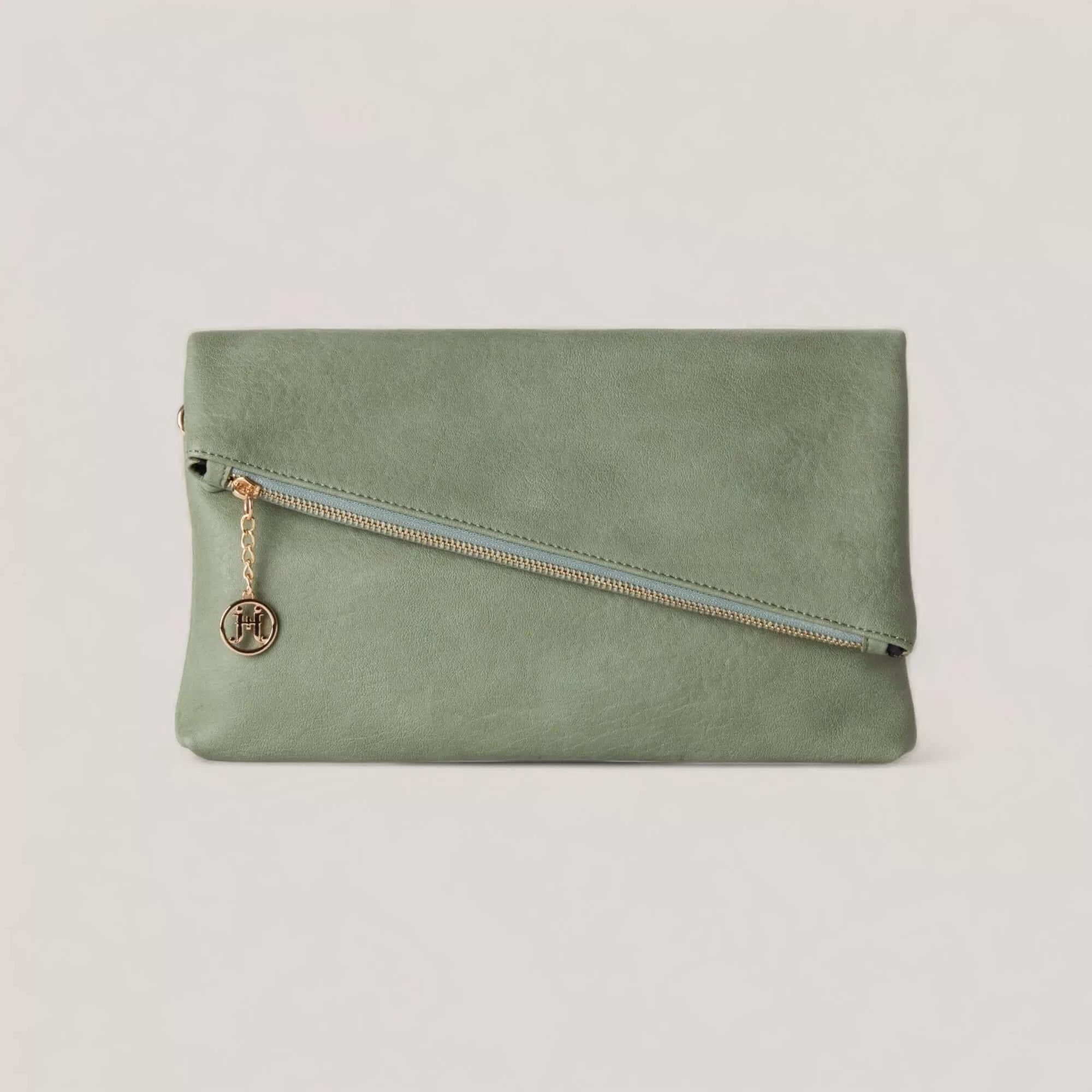 CYNDIE | Sage Asymmetrical Fold over Clutch