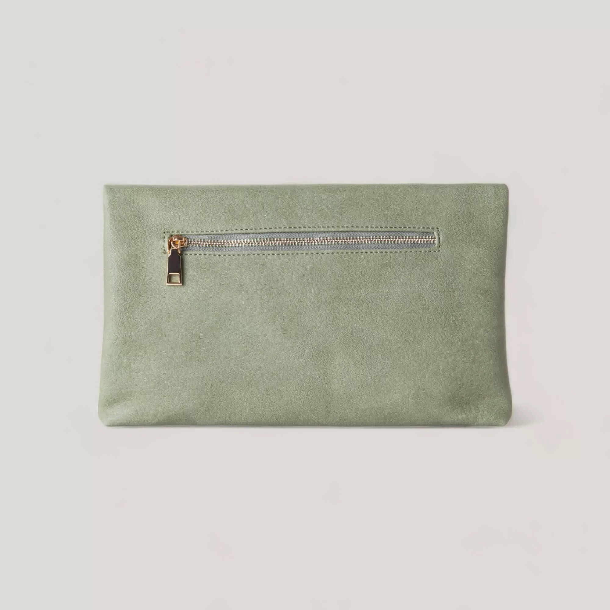 CYNDIE | Sage Asymmetrical Fold over Clutch