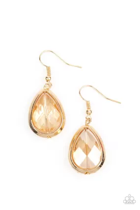 Drop-Dead Duchess Gold Rhinestone Earrings - Paparazzi Accessories