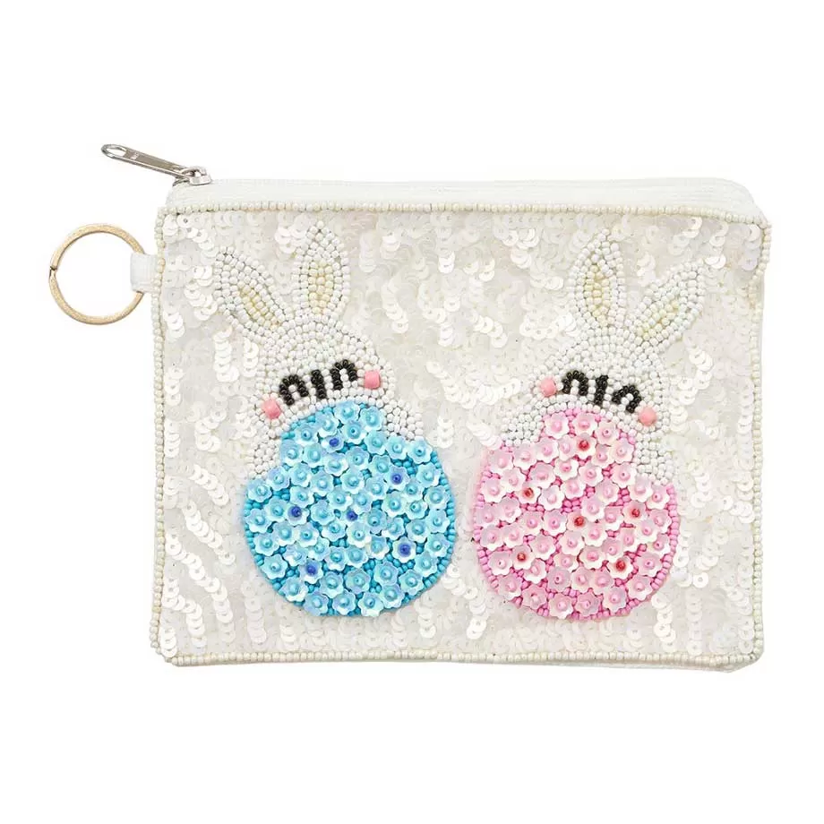 Easter Bunny Flower Sequin Seed Beaded Mini Pouch Bag