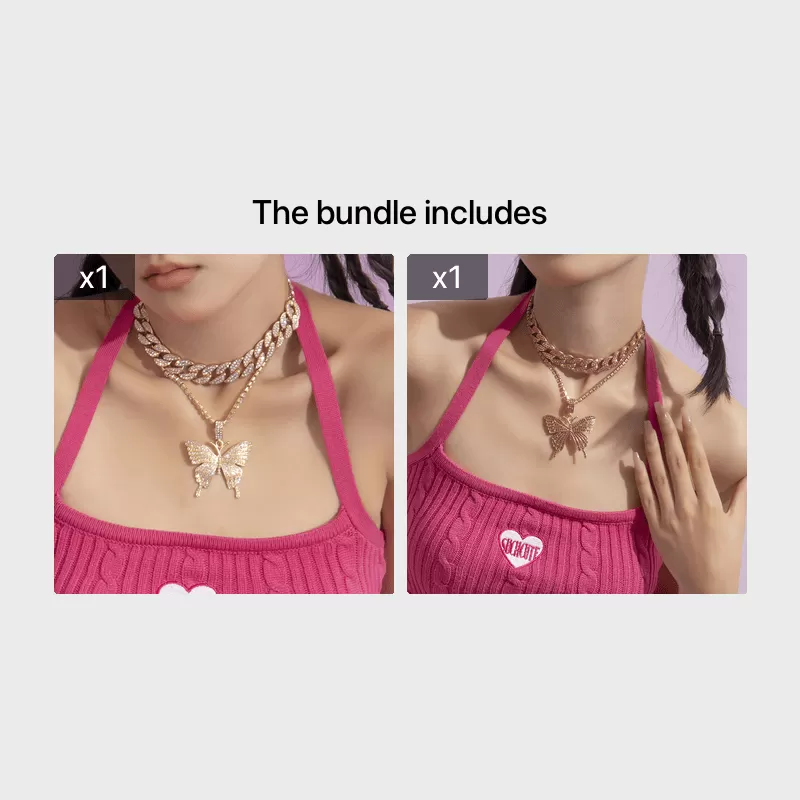 Elevate Your Style with These Vintage Fashion Pieces: 2 Pieces Gorgeous Shiny Cuban Buckle Neck Chain & Simple Butterfly Pendant Set