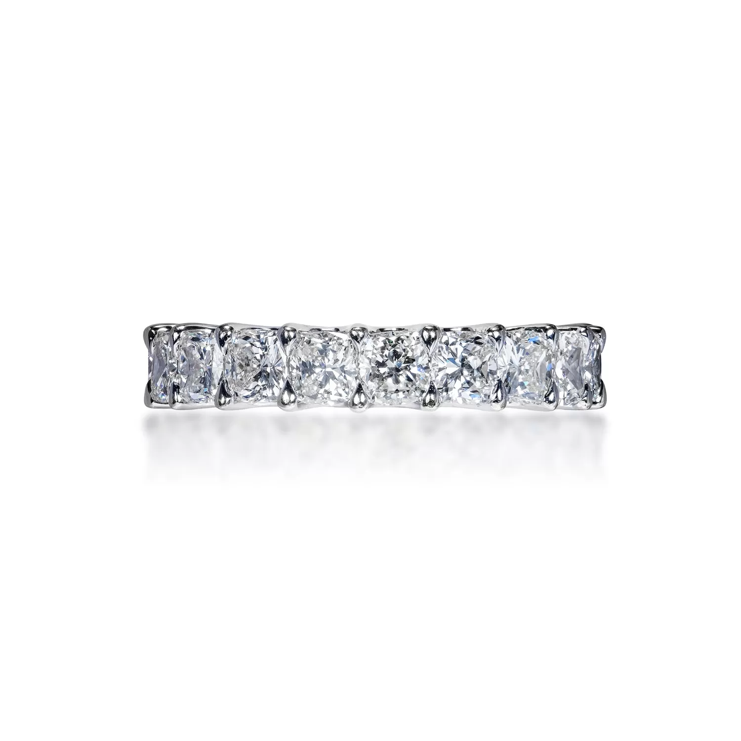 Ellis 4 Carats Cushion Cut Diamond Eternity Ring in 18k White Gold U-Shape Shared Prong