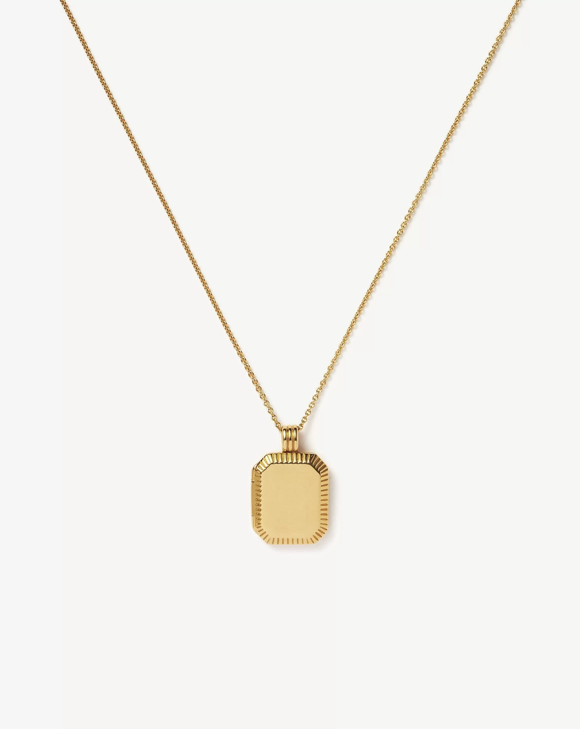 Engravable Square Ridge Locket Pendant Necklace