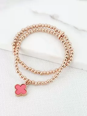 Envy Double Bead Clover Bracelet - Gold & Pink