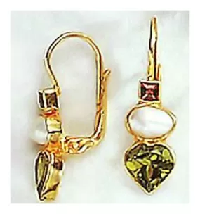 Fanny Kemble Peridot, Pearl and Garnet Earrings