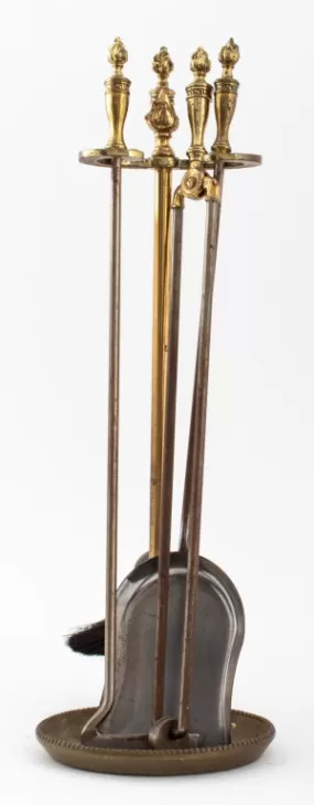 Five Piece Gilt Bronze Fireplace Tool Set