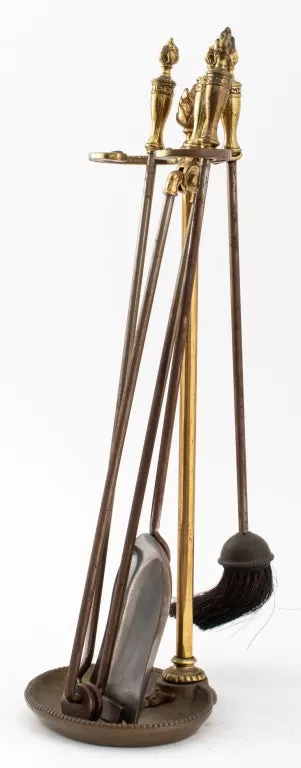 Five Piece Gilt Bronze Fireplace Tool Set