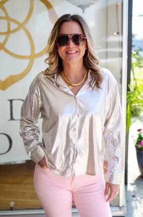 Glam Moment Metallic Button Down Top