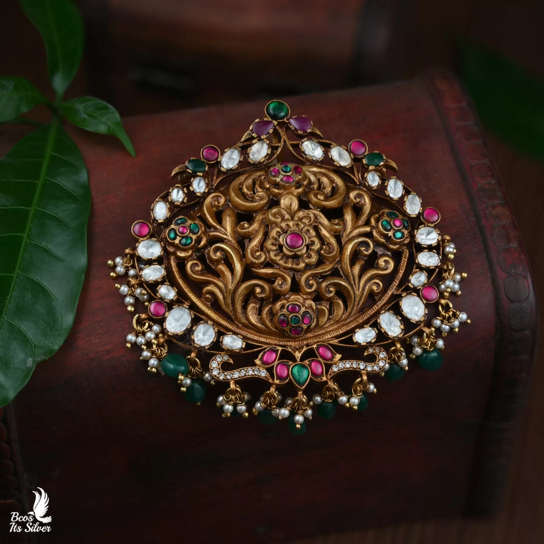 Gold Plated Polki Nakash Pendant - 3745