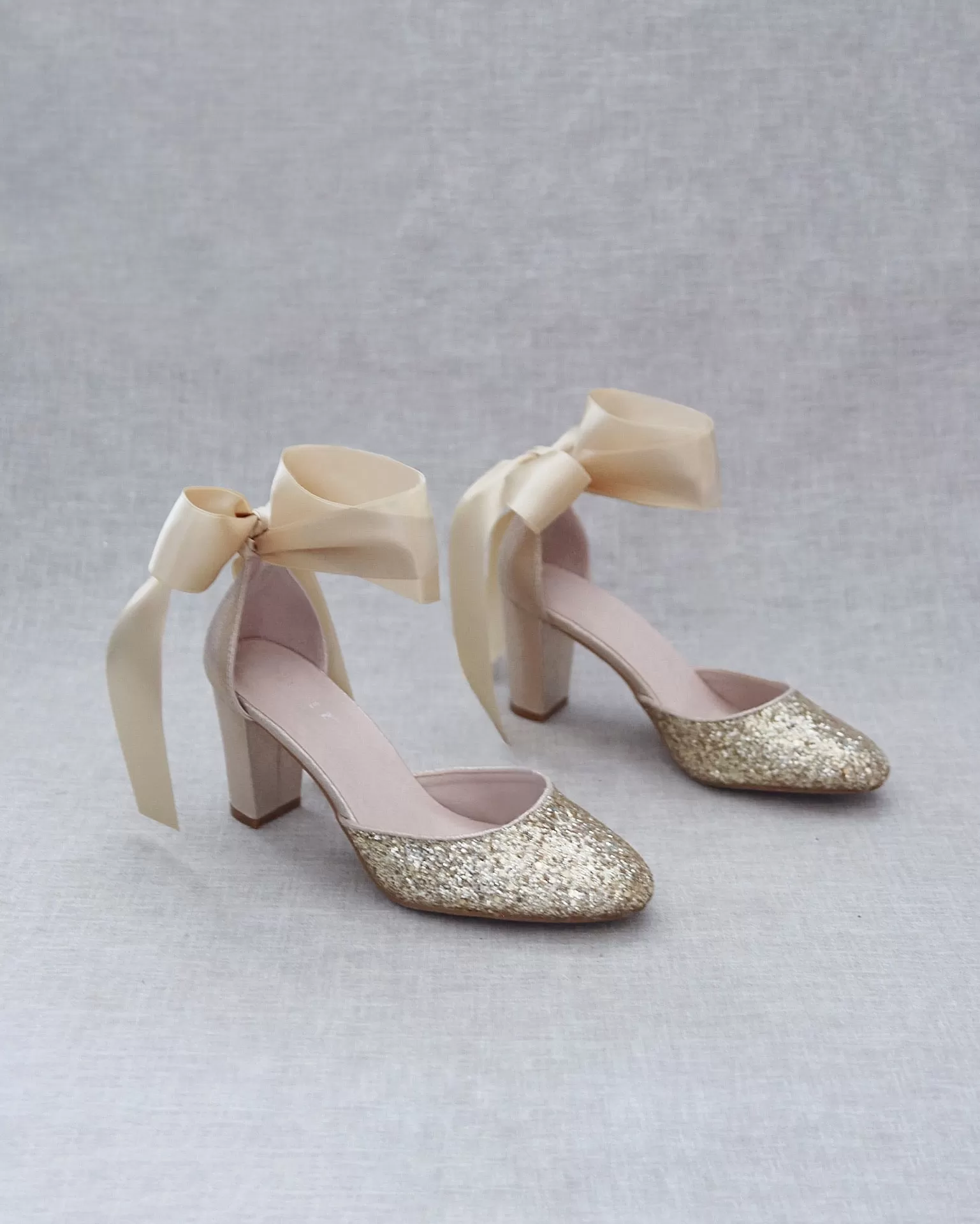 Gold Rock Glitter Block Heel with Wrapped Satin Tie