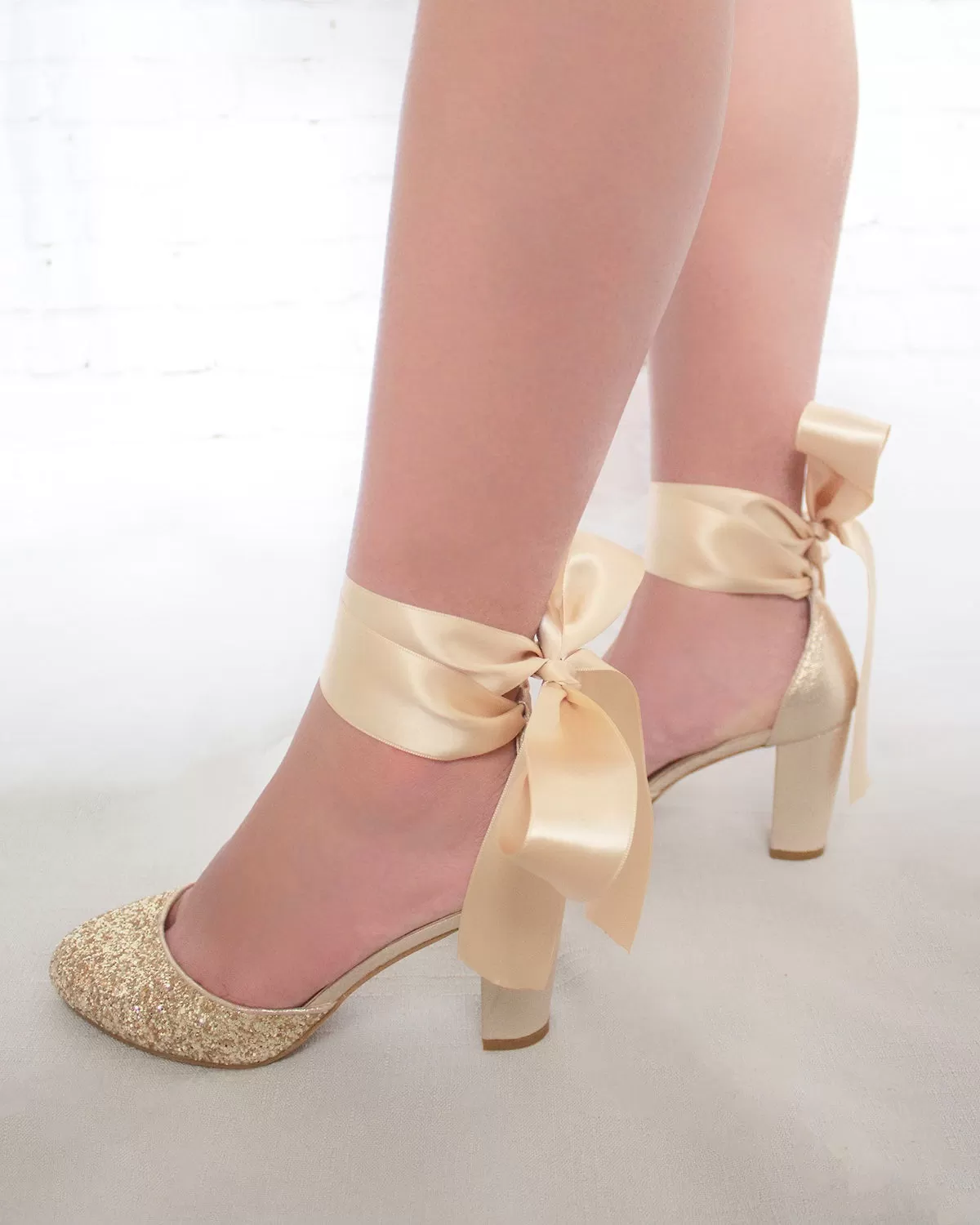 Gold Rock Glitter Block Heel with Wrapped Satin Tie