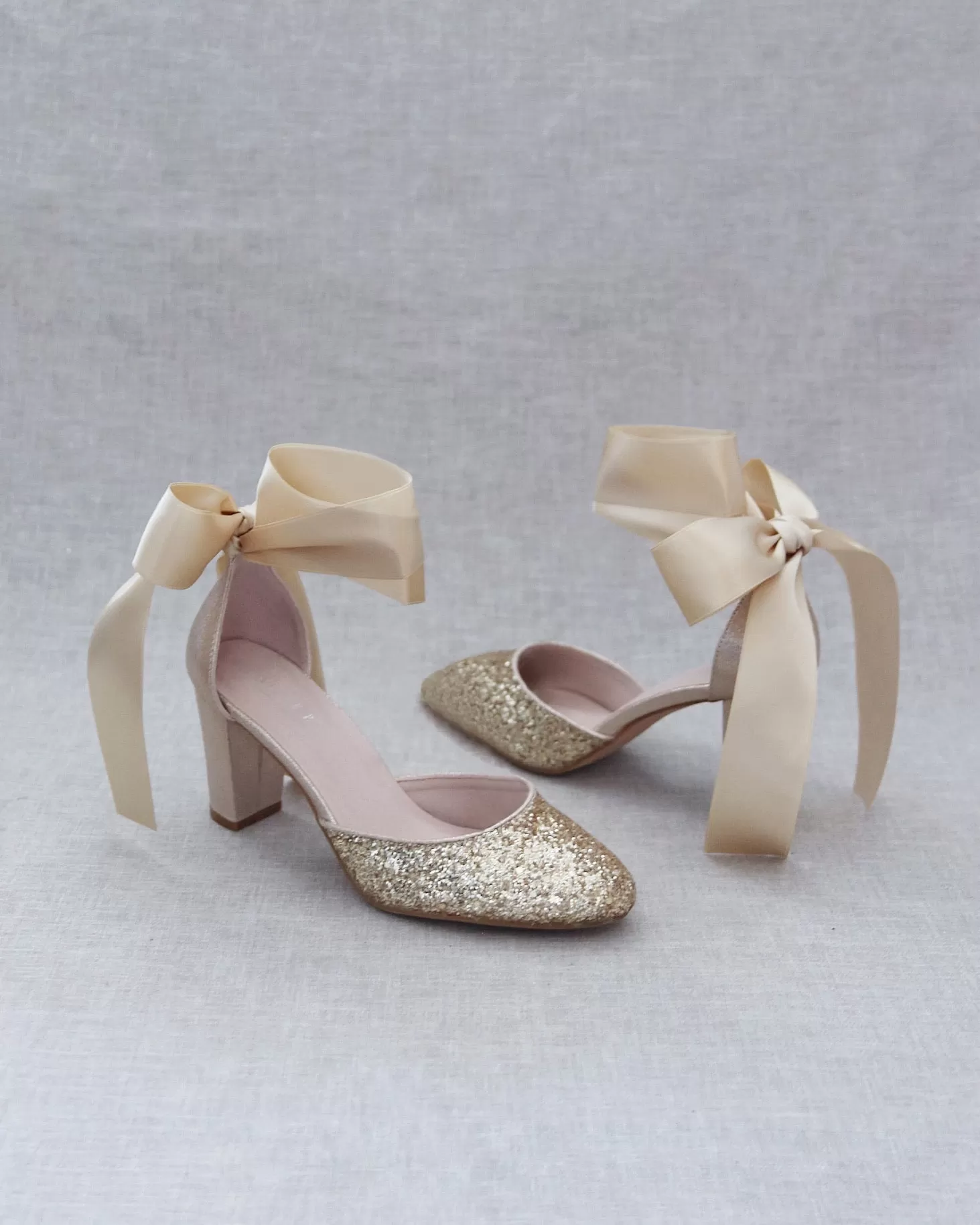 Gold Rock Glitter Block Heel with Wrapped Satin Tie