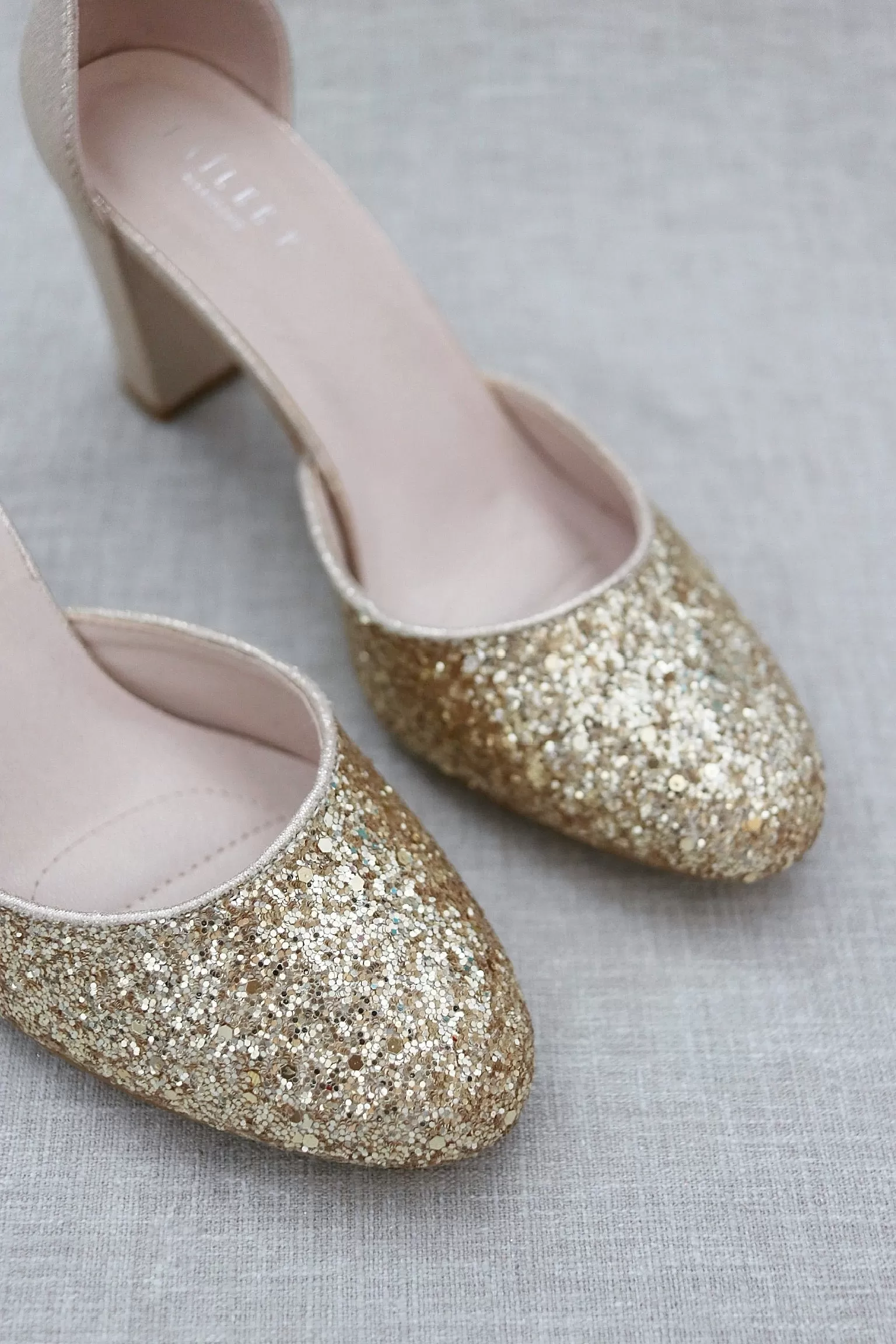 Gold Rock Glitter Block Heel with Wrapped Satin Tie