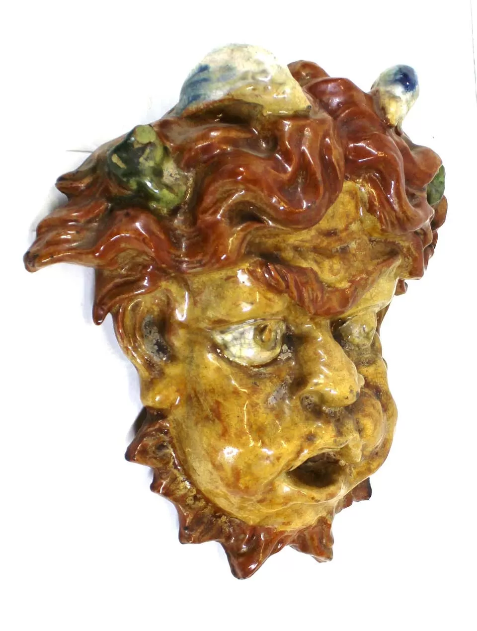 Italian Baroque Revival Glazed Terracotta Puck Mask