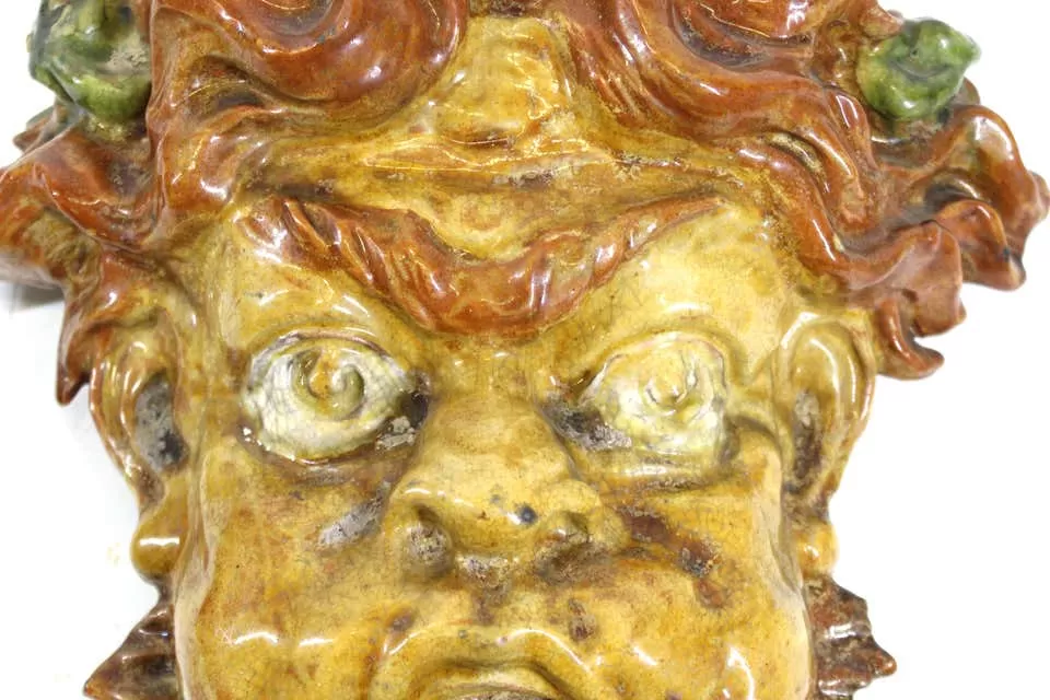 Italian Baroque Revival Glazed Terracotta Puck Mask