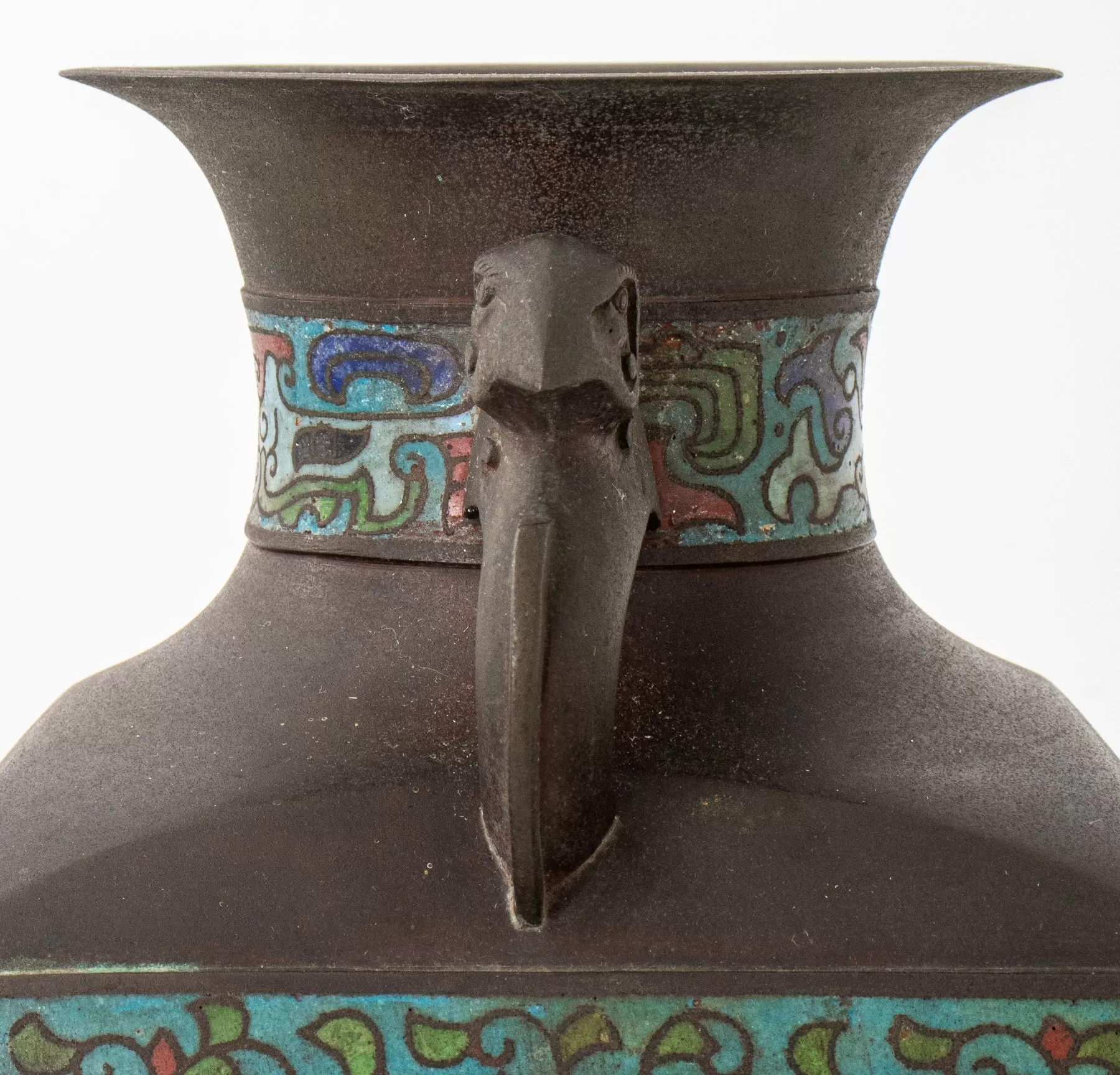 Japanese Enameled Bronze Vase. 20th C